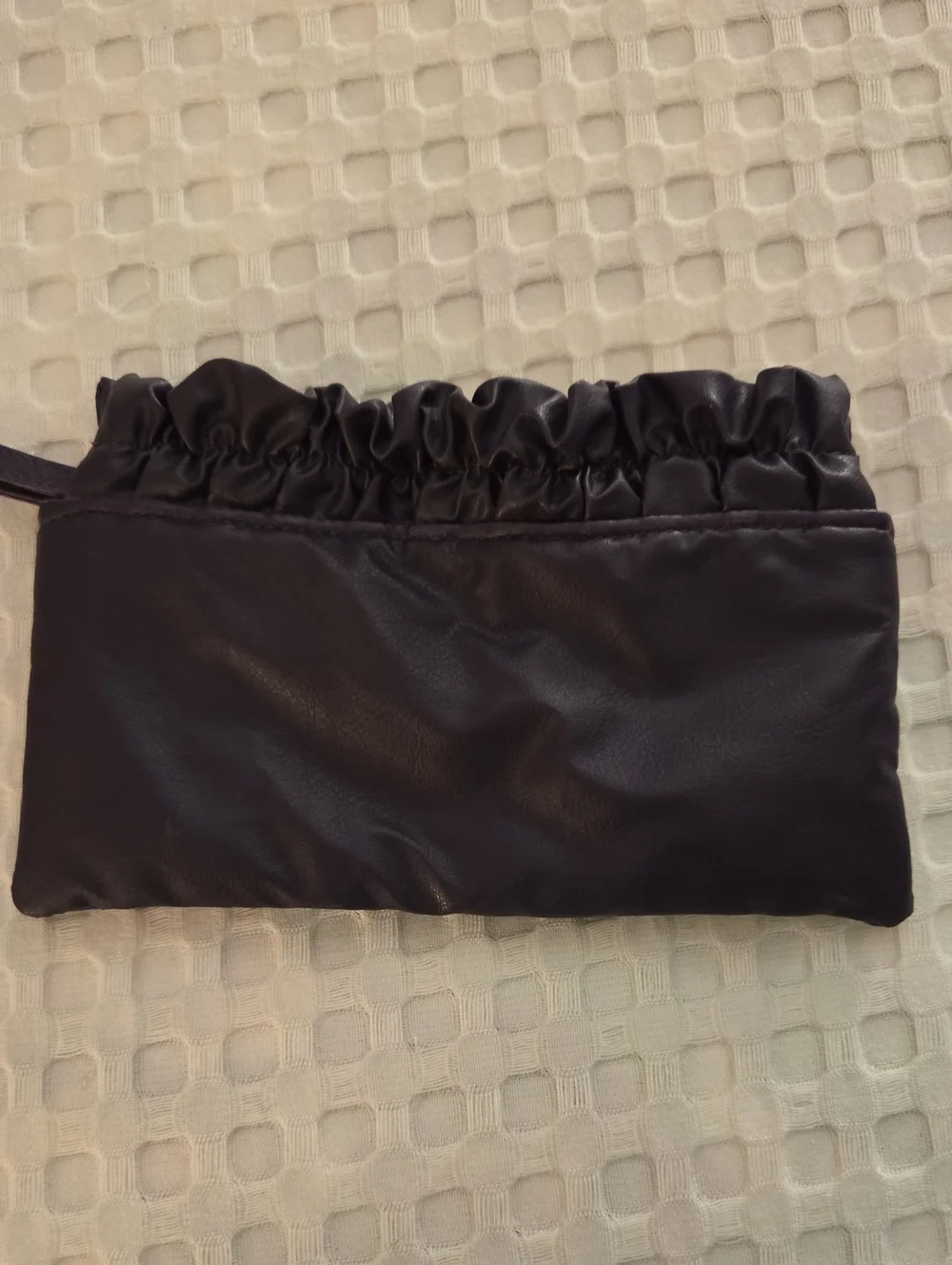 Purple Ruffle Wristlet Clutch with Purple Floral Accent - Picture 4 of 4